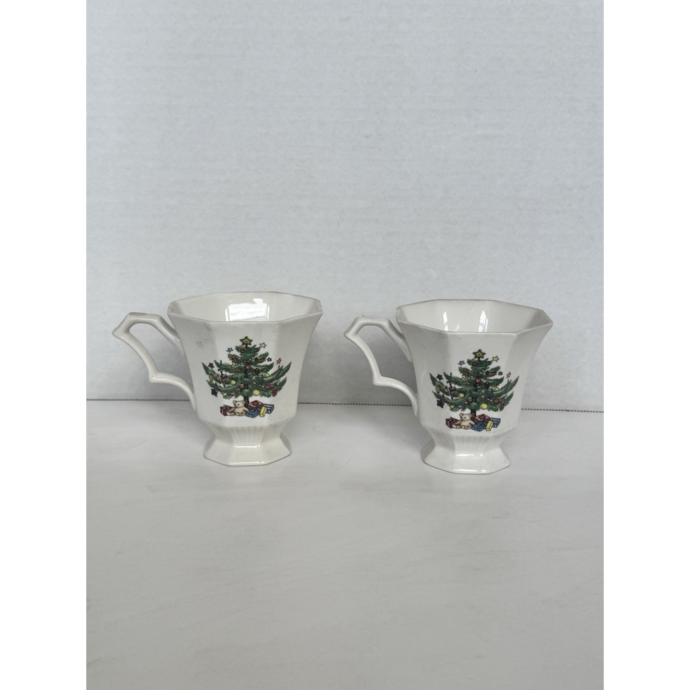 Nikko Happy Holidays Tea Cup Saucer Set Of 2 Christmas Tree Japan Holly